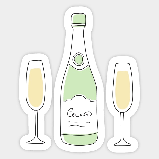 Wine bottle and glasses Sticker by Mhea